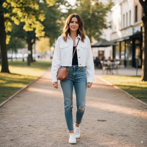 J.ING Jackets & Blazers - J.ING White Crop Raw Edge Denim Jacket